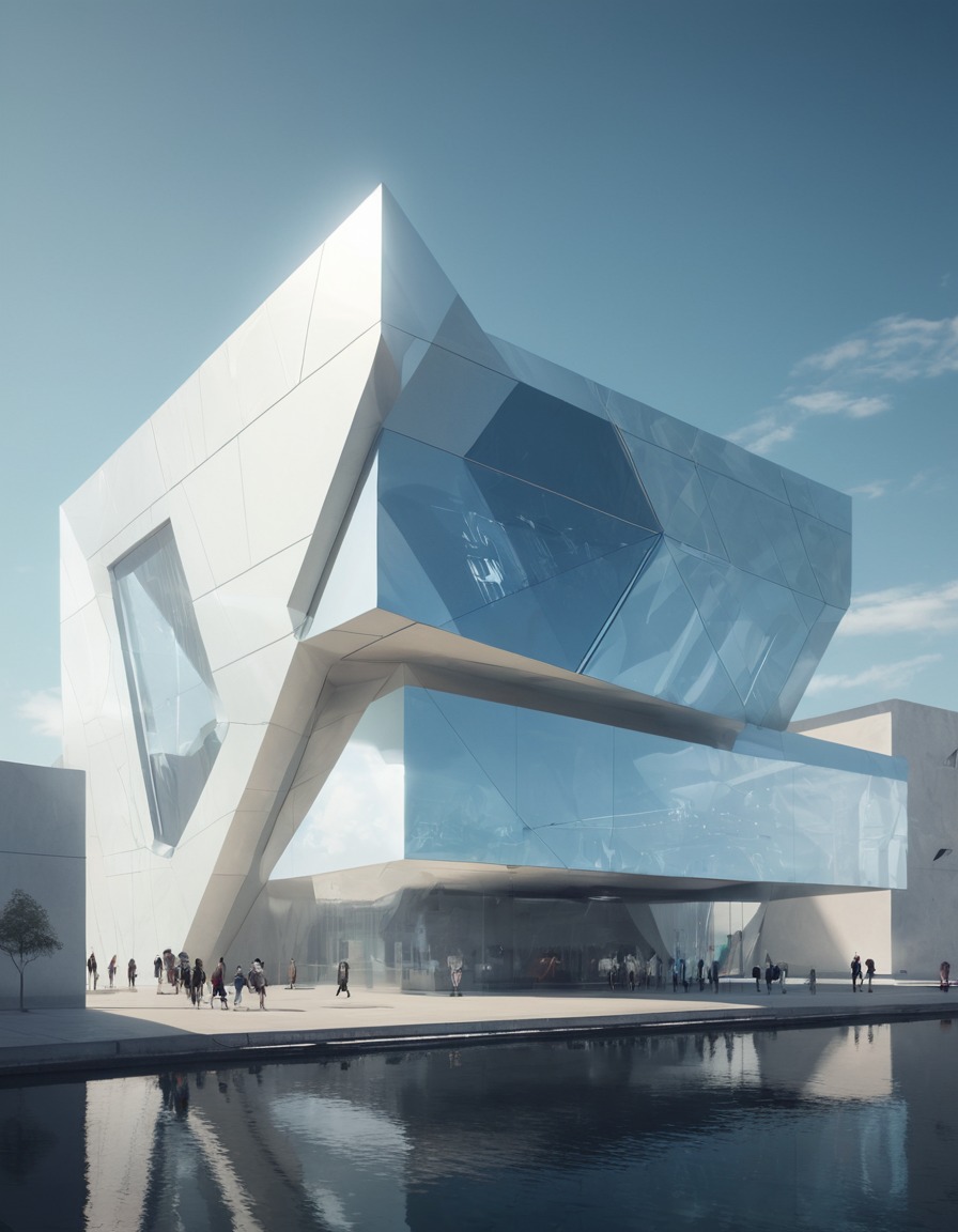 futuristic, museum, sleek design, modern architecture, reflection