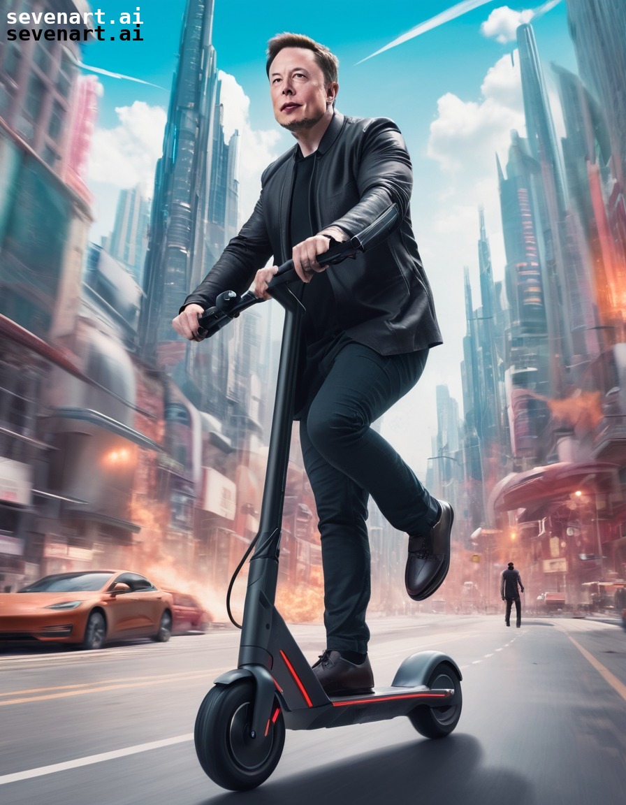 futuristic, elon musk, electric scooter, rocket, city, elonmusk, musk