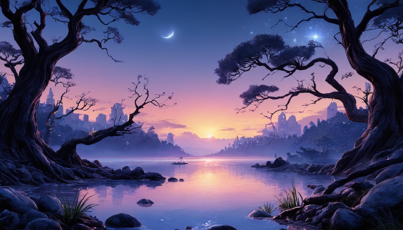 digitalart, digitalpainting, wallpaper, forest, sky, eerie, lake, lakeeerie, landscape, scenery, wallpaper2560x1440