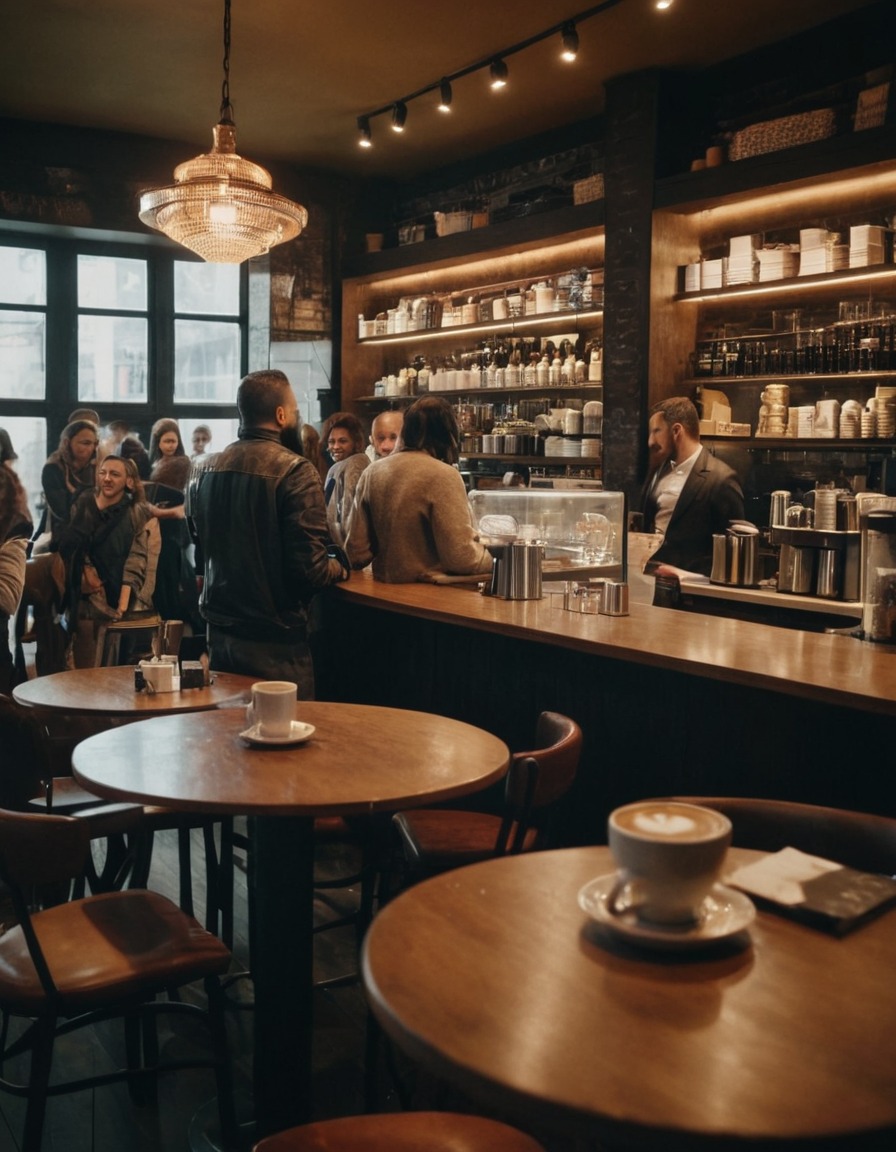 coffee shop, overcrowded, big city, urban, busy atmosphere, customer experience, crowded space