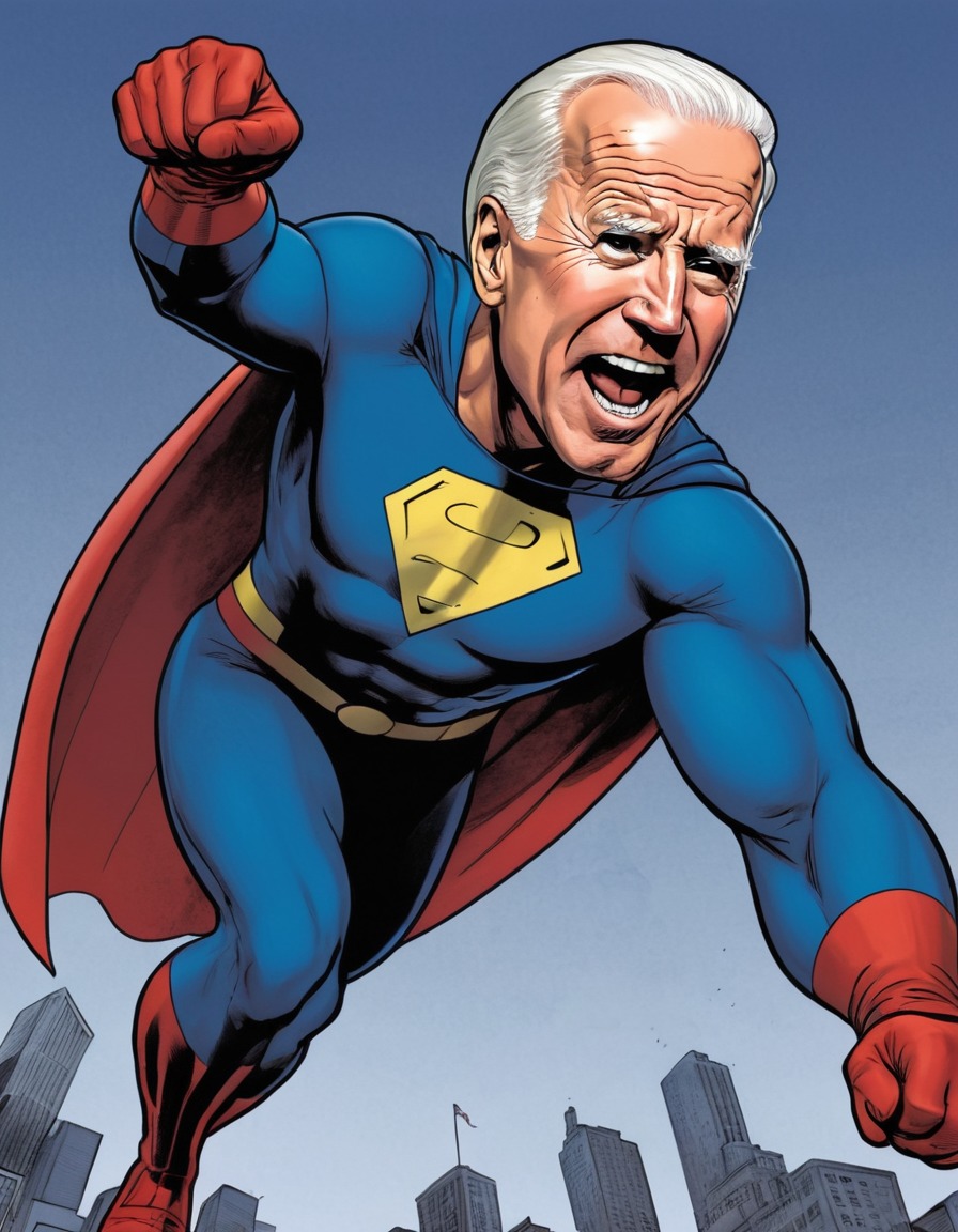 joe biden, superhero, painting, political adversaries, politics