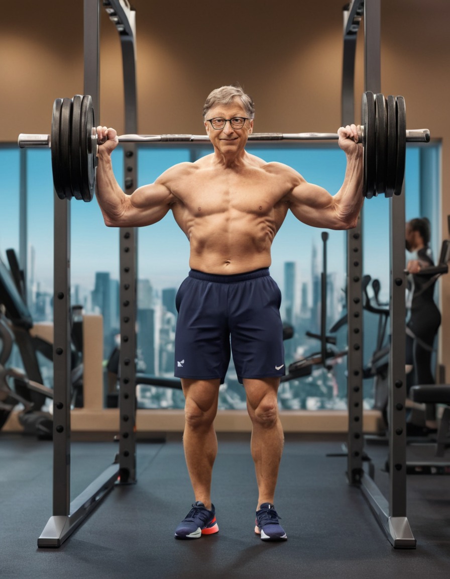 bill gates, gym, exercise, high-tech, weight lifting