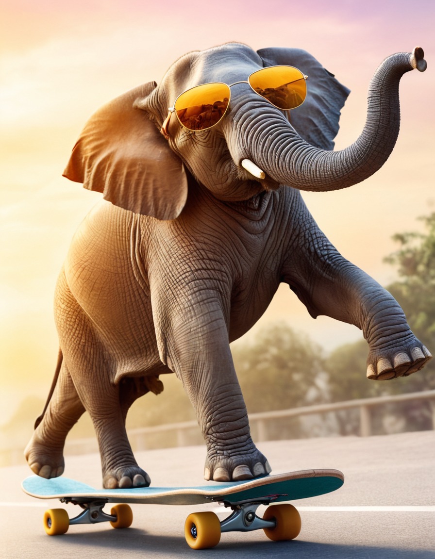 elephant, skateboard, sunglasses, animal, unique, unusual, humorous