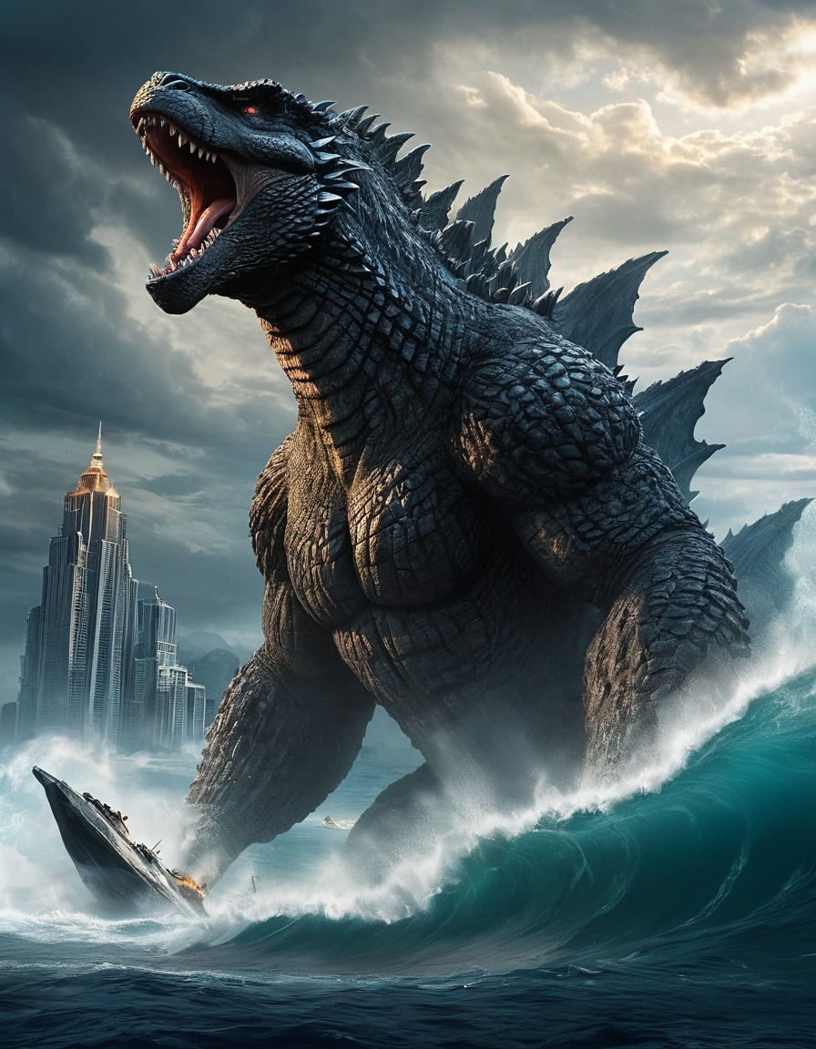 godzilla, king kong, monster, creature, ocean, battle, iconic, majestic, kong