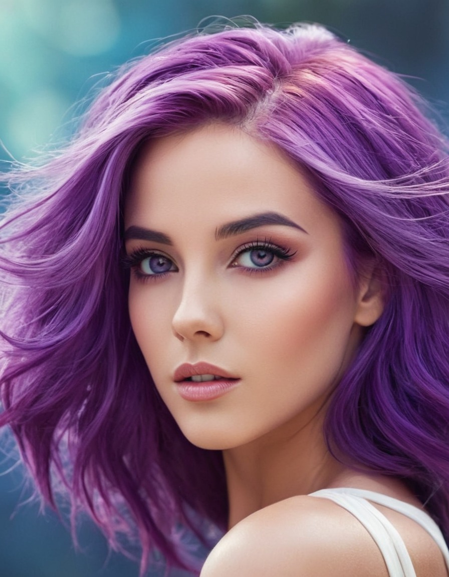 purple hair, vibrant, captivating, eyes, beauty