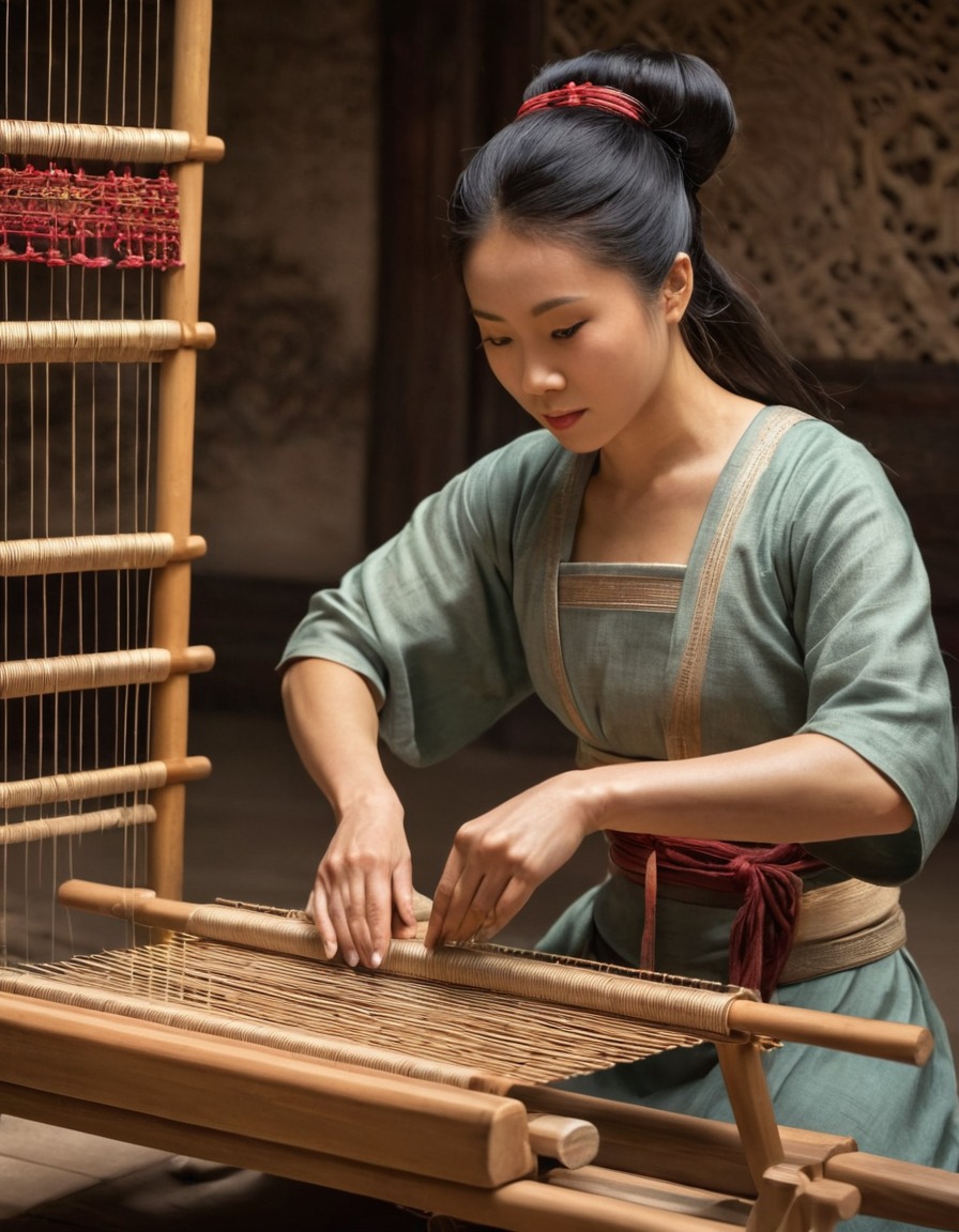 ancient china, woman, weaving, loom, craftsmanship, textile art, 1000 bc