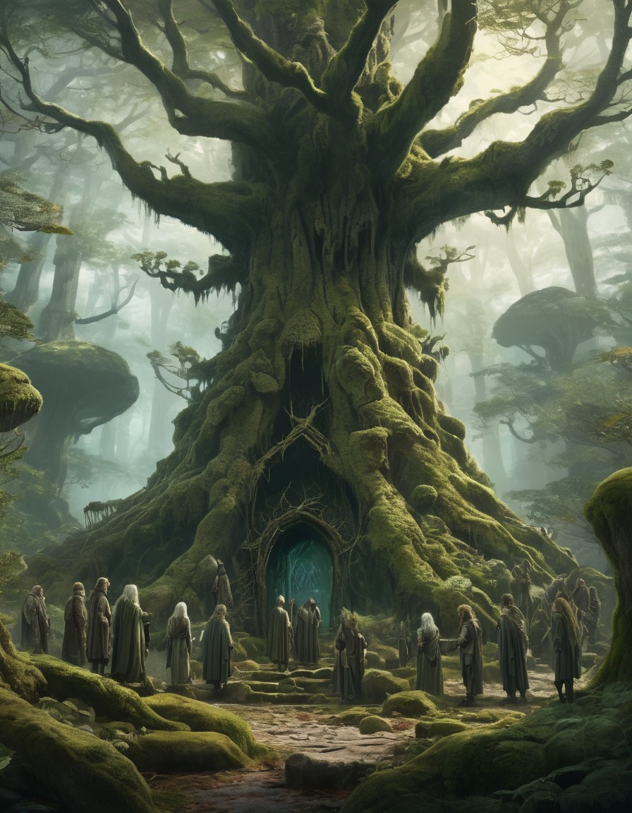 The Ents of Fangorn Forest gathering for a council meeting, with ...