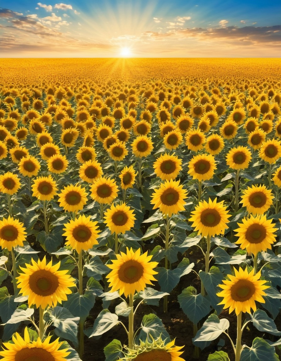 nature, sunflowers, field, blue sky, landscape, agriculture