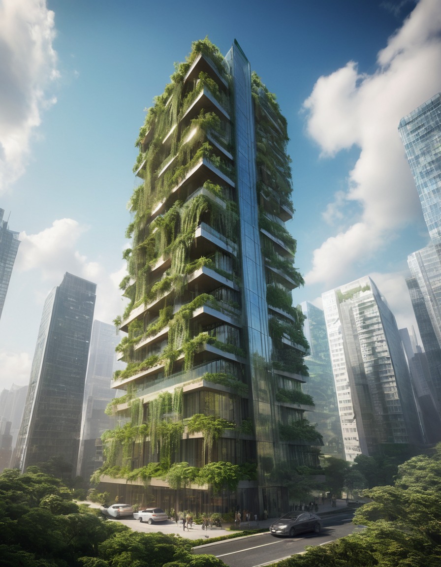 skyscraper, urban landscape, greenery, modern architecture, nature, city