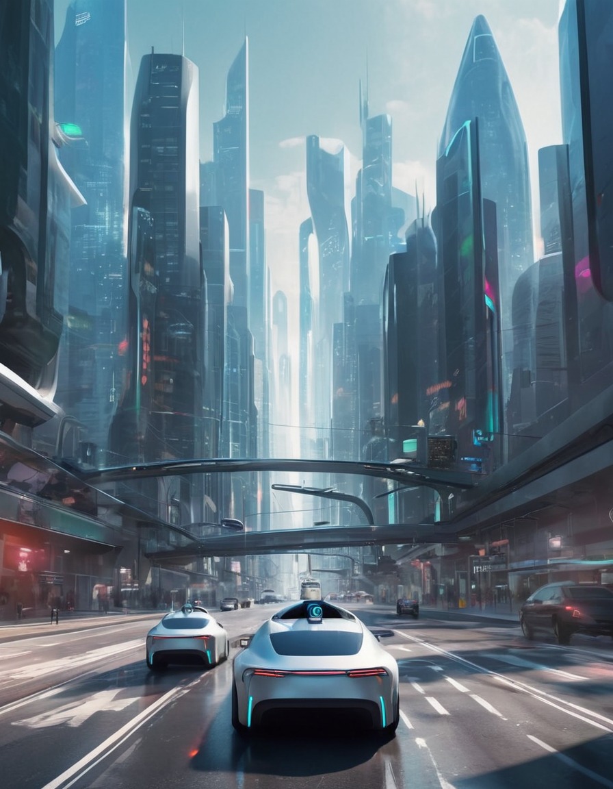 futuristic, cityscape, self-driving cars, technology, urban, modern city, city