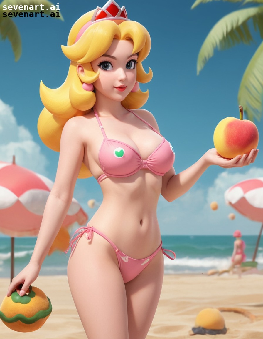 princess peach, super mario bros., bikini, beach, anime, games, girls from games