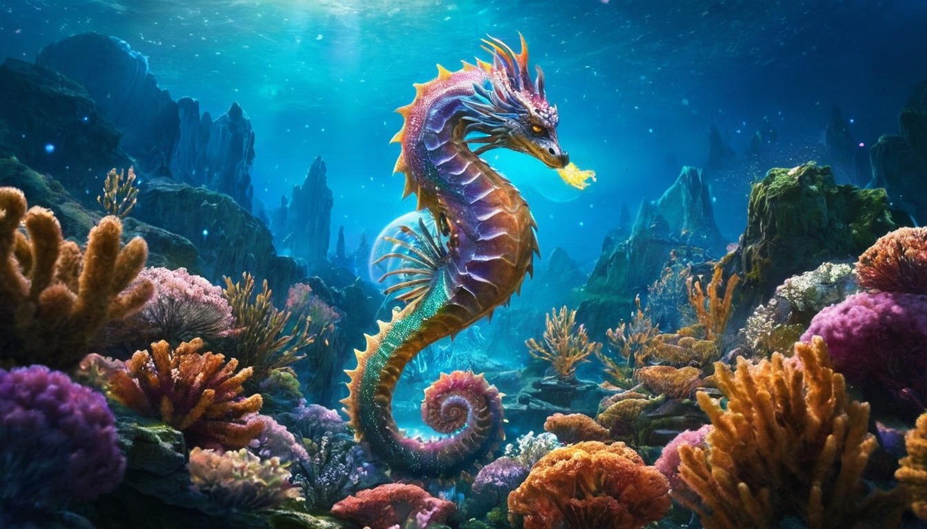 digitalart, sea, wallpaper, animal, beautiful, colorful, coral, nature, ocean, oceanlife, seahorse, water