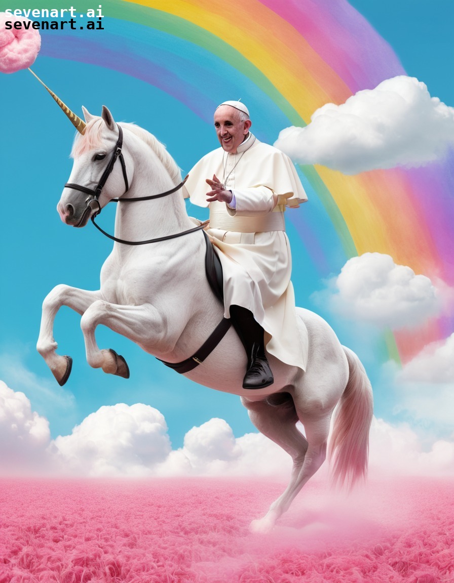 fantasy, whimsical, religious figure, surreal, colorful, pope francis, vatican