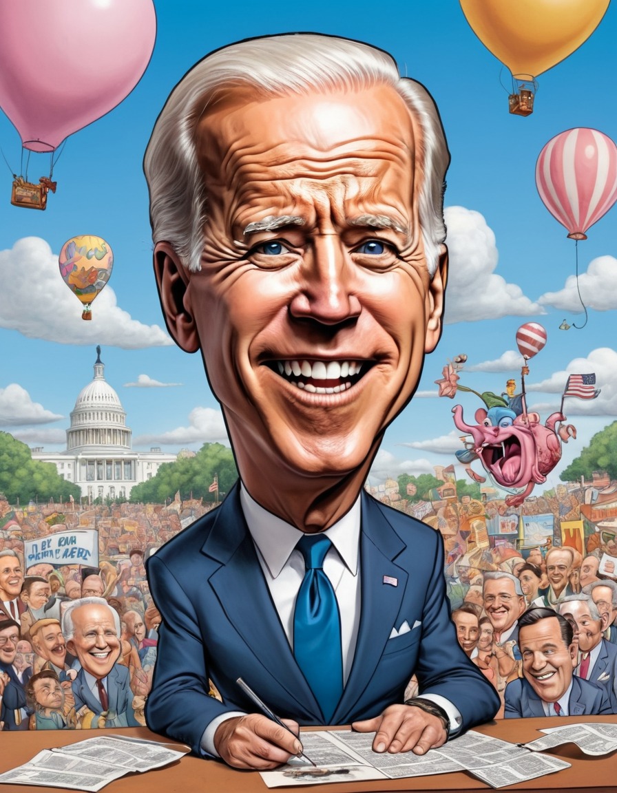 joe biden, satire, caricature, whimsical, humorous, political art, politics