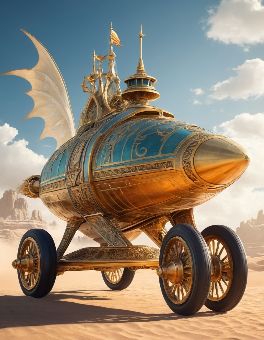 spaceship, celestial chariot, futuristic, medieval, painting, art