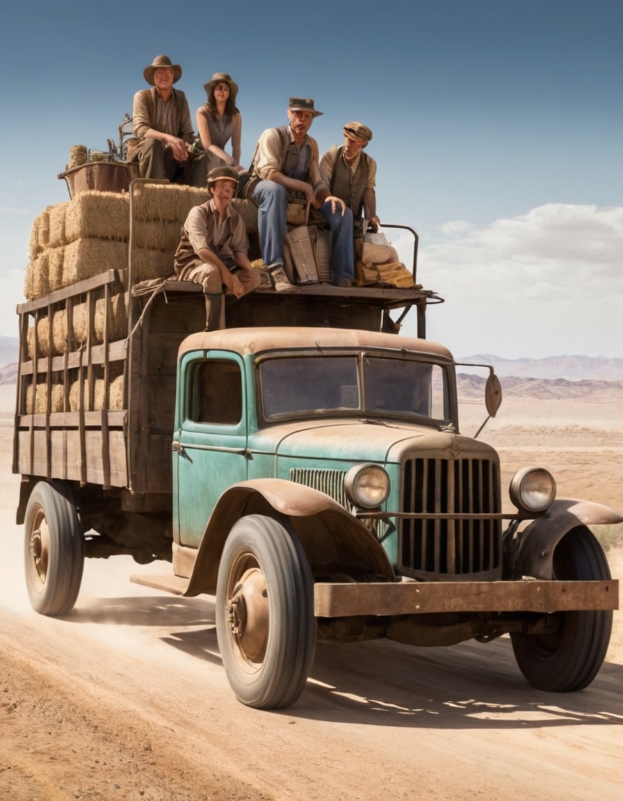 the grapes of wrath, john steinbeck, joad family, dust bowl, great depression, travel, vintage truck, books