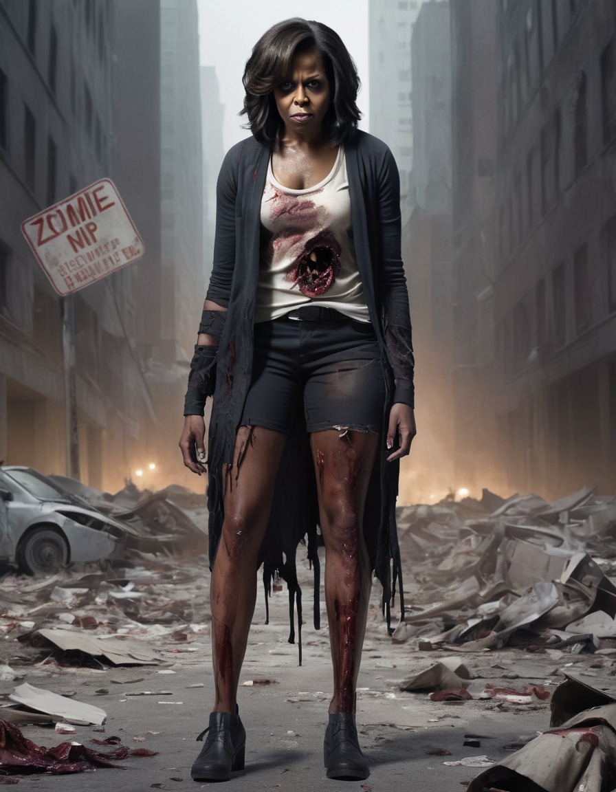 michelle obama, zombie, horror, deserted city, halloween, celebrities