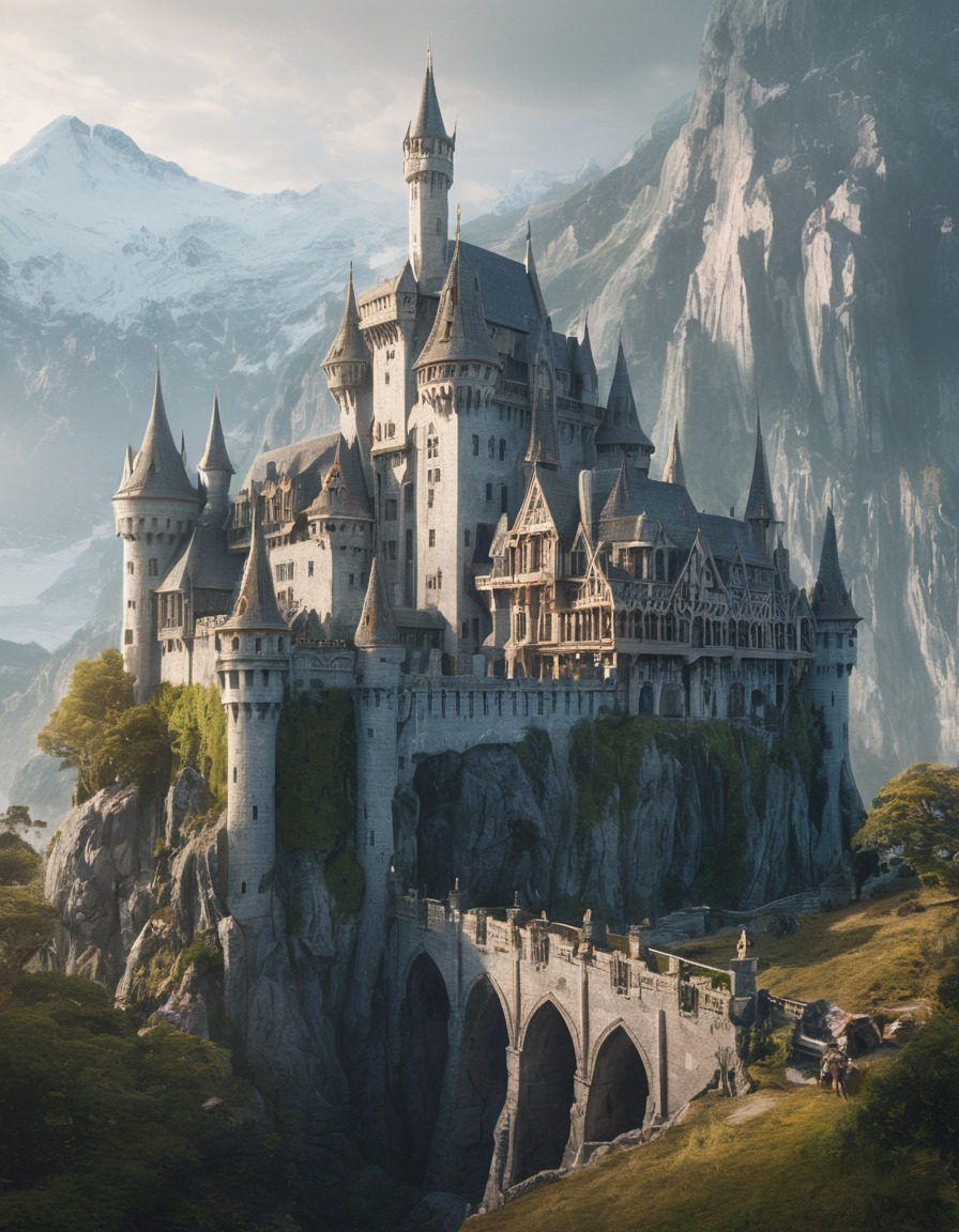 castle, elvish, architecture, fantasy, majestic, john tolkien, tolkien