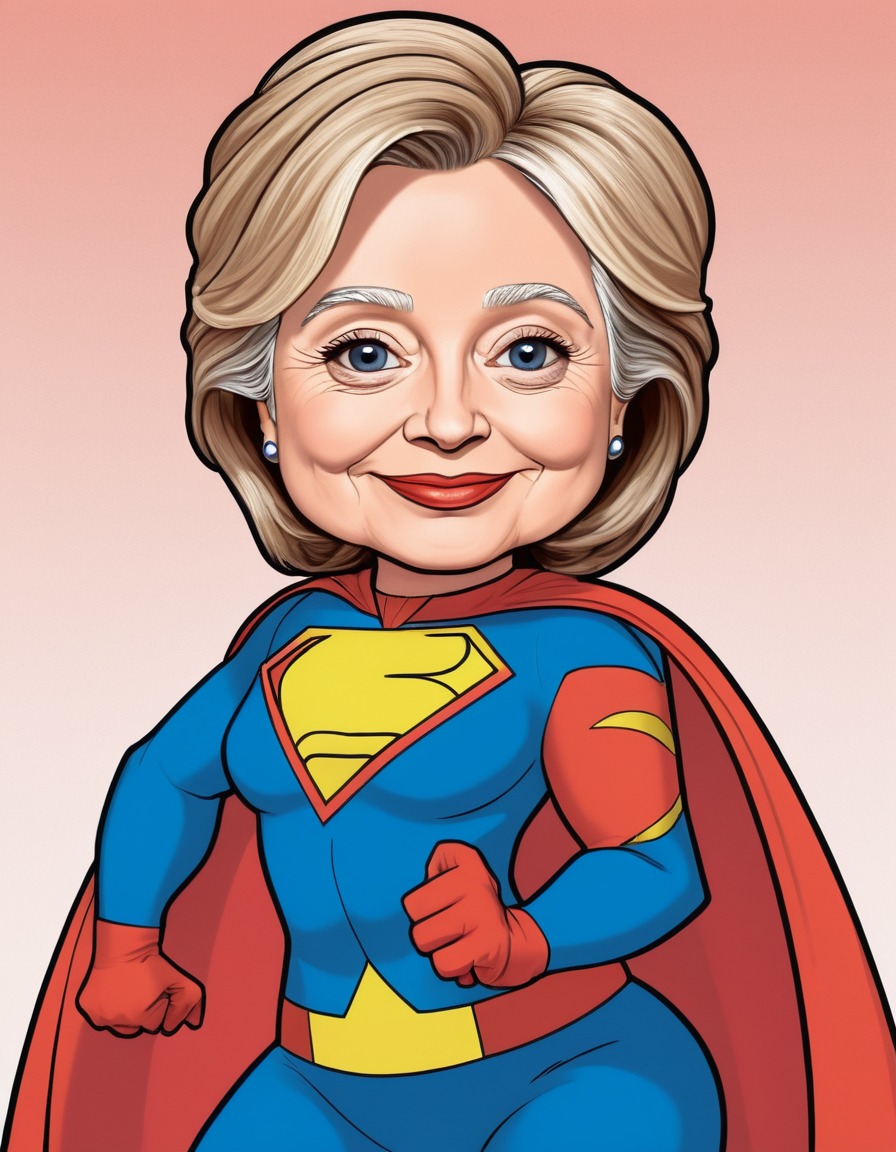 hillary clinton, superhero, painting, whimsical, politics