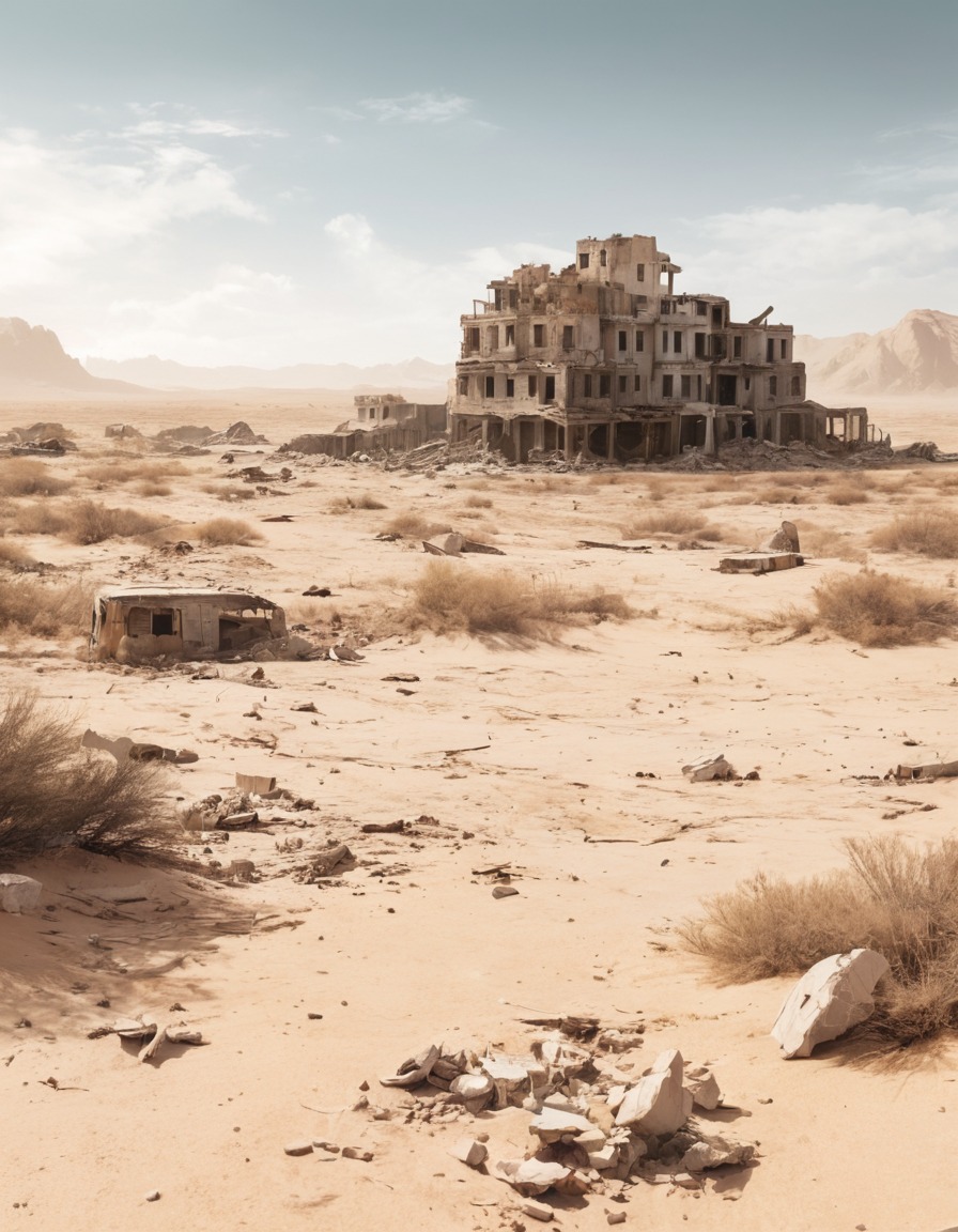 desert, landscape, ruins, destruction, apocalypse, fallout, games, tv shows, amazon prime