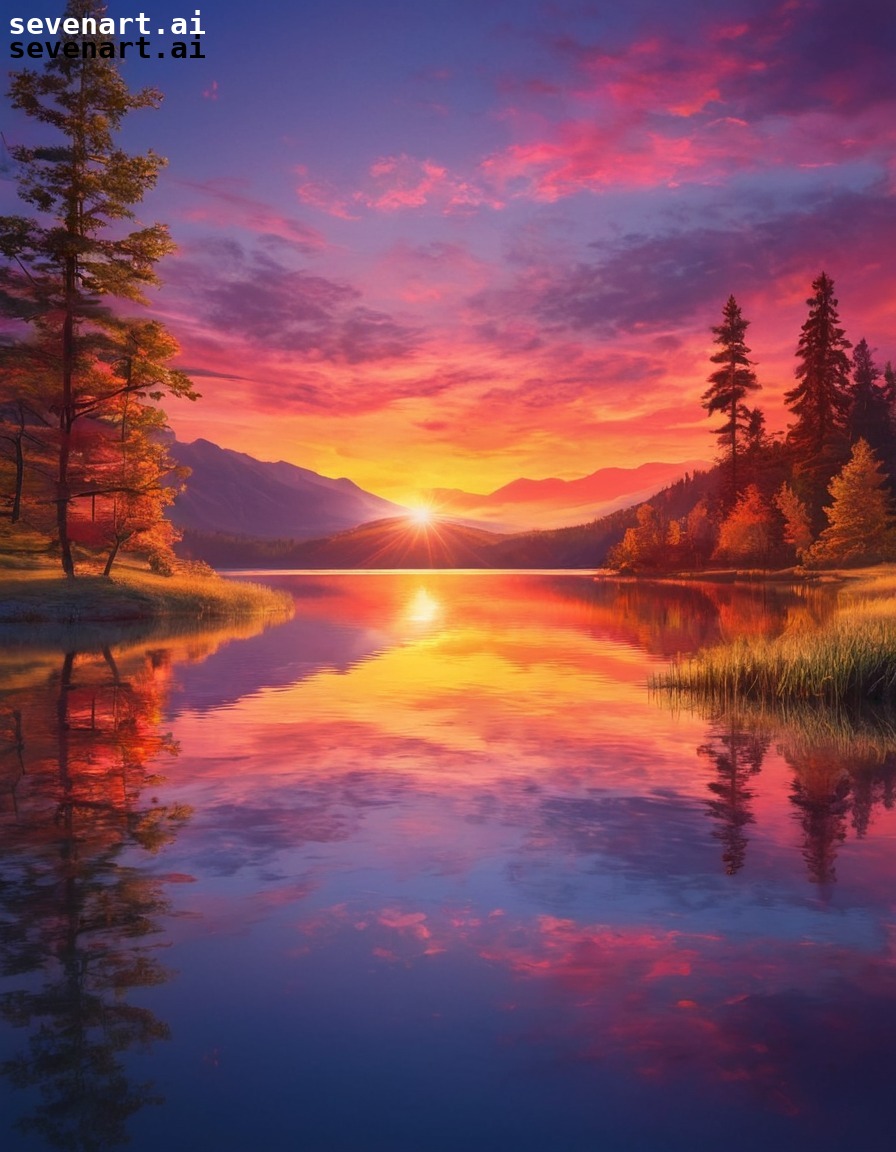 sunset, lake, reflections, colorful, serene, nature