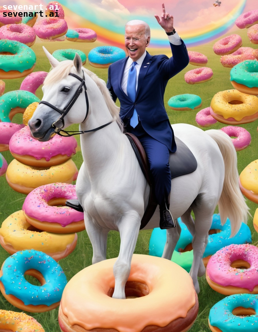 joe biden, giant unicorn, field, rainbow, donuts, usa