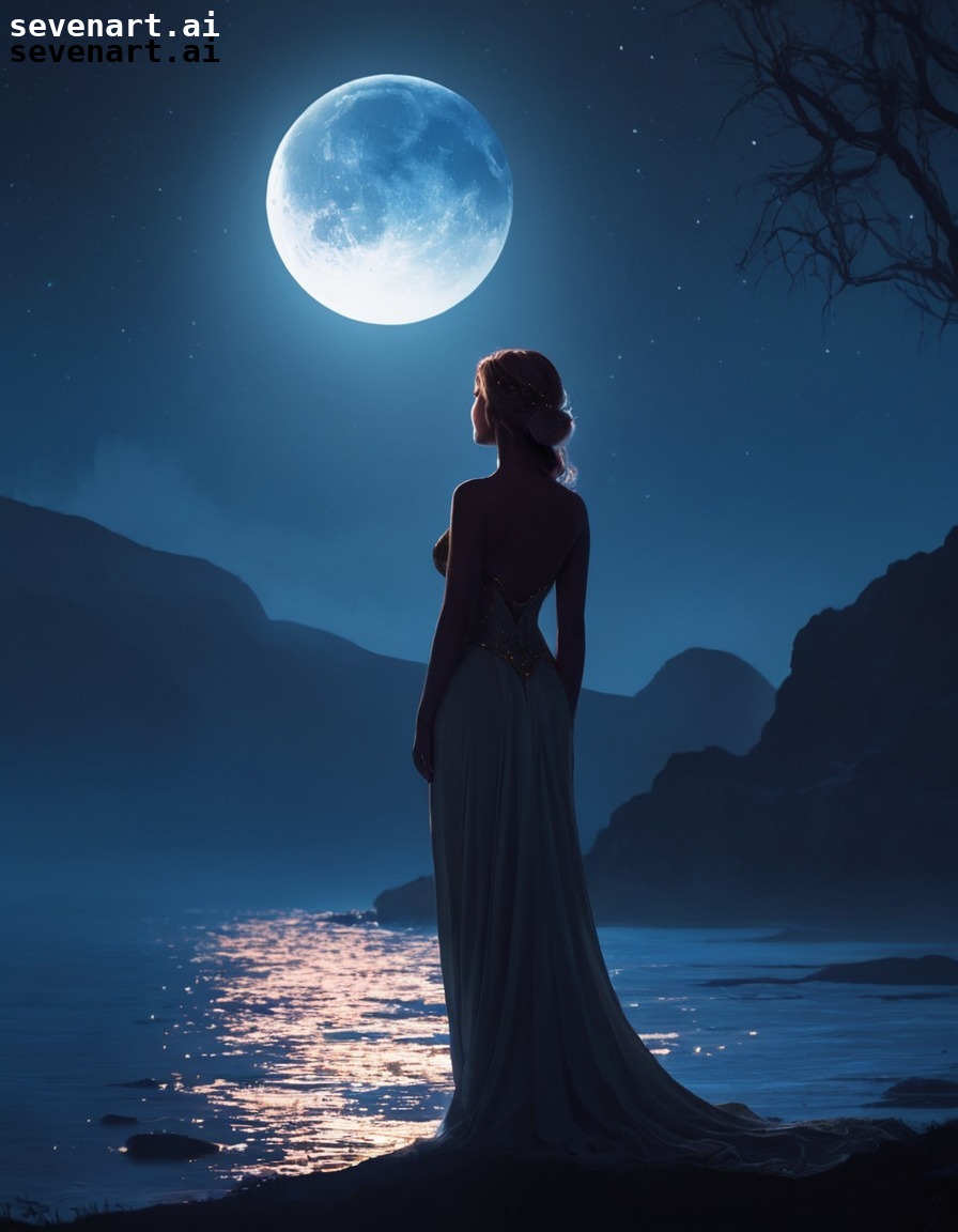 goddess, moonlight, silhouette, sensual, enchanting, woman