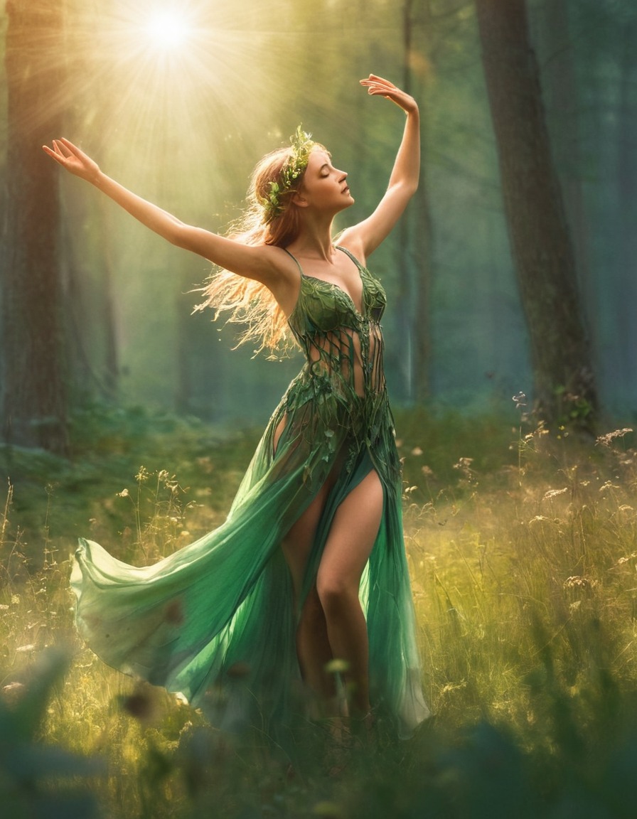 nature, forest, nymph, dance, meadow