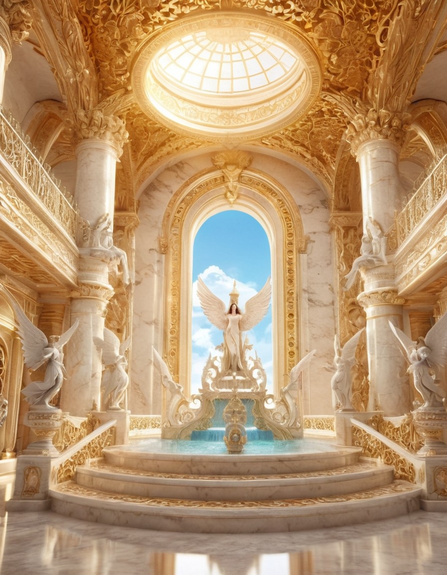 heaven, angels, palace, marble, carvings