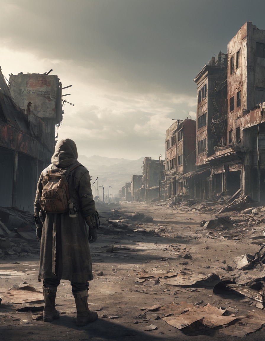 post-apocalyptic, lone wanderer, tattered clothing, exploration, fallout, games, tv shows