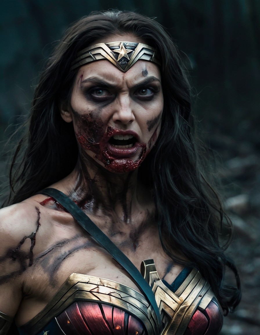 wonder woman, zombie, horror, art, illustration