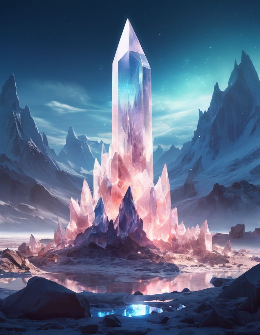 fantasy, crystal, formation, landscape, mystical