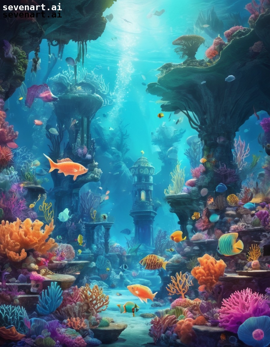 underwater, mystical, kingdom, mermaids, ocean