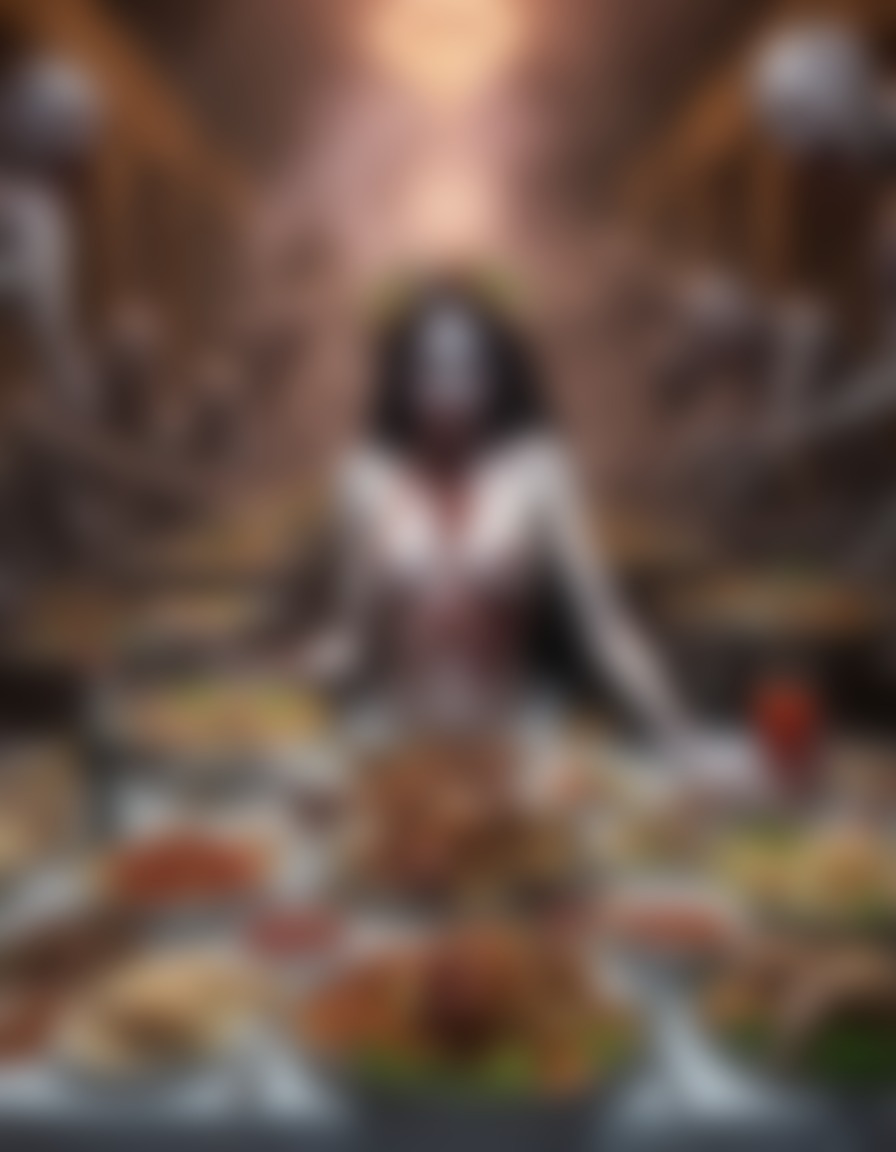 heaven, angels, zombies, female, banquet, food, drink