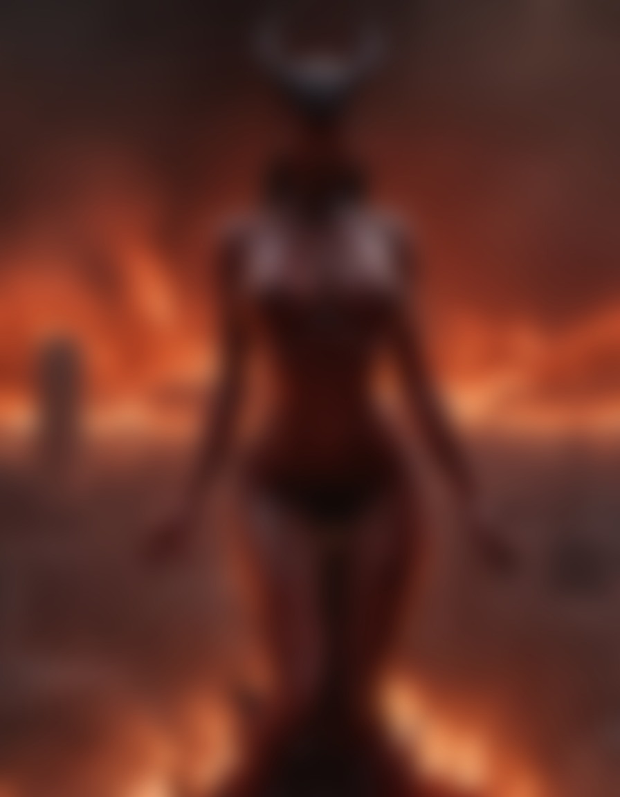 demonesse, statue, cityscape, flames, demon, sexy, nsfw	