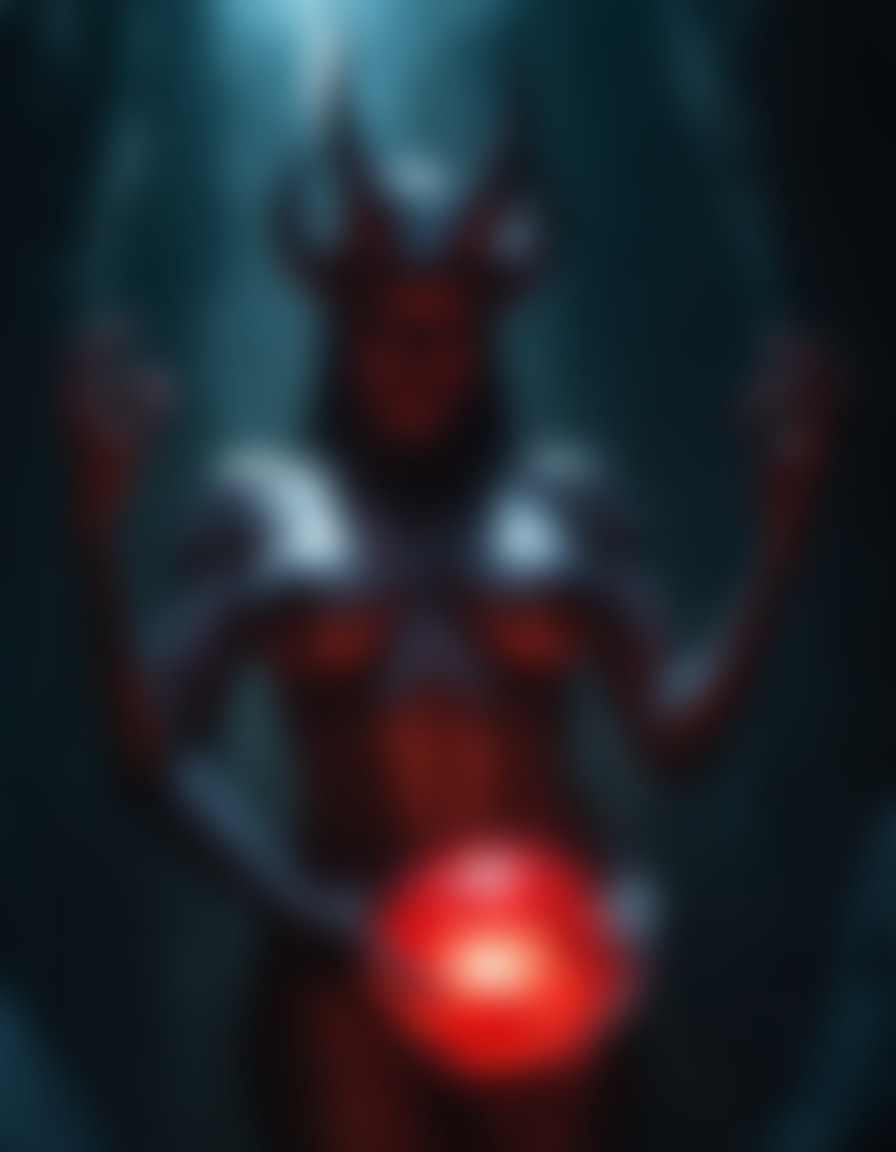 demonesse, underworld, glowing orb, power, fantasy, demon, sexy, nsfw	