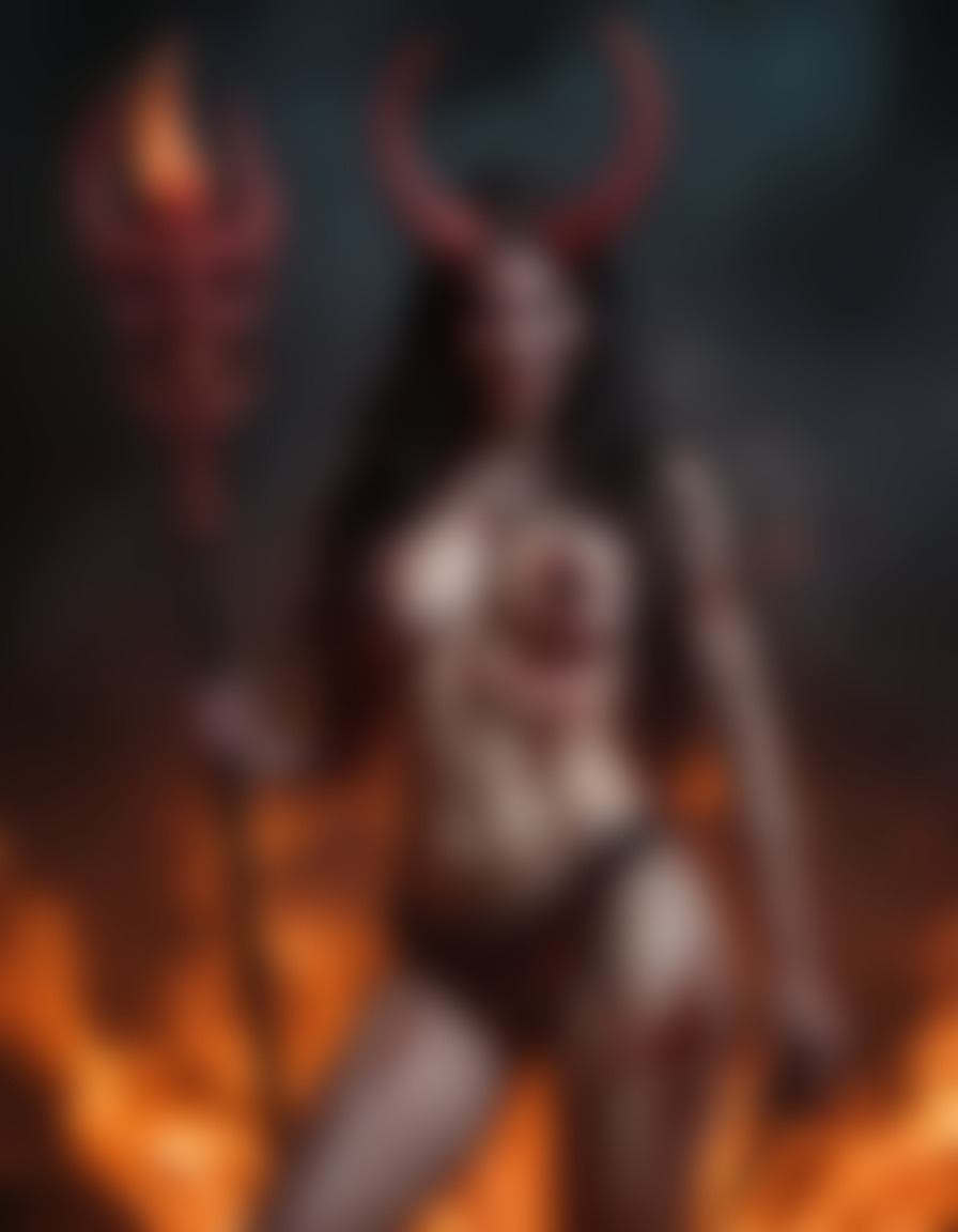 hell, demon, trident, dark hair, wicked grin, demon, sexy, nsfw, ai, aiart, art, digitalart