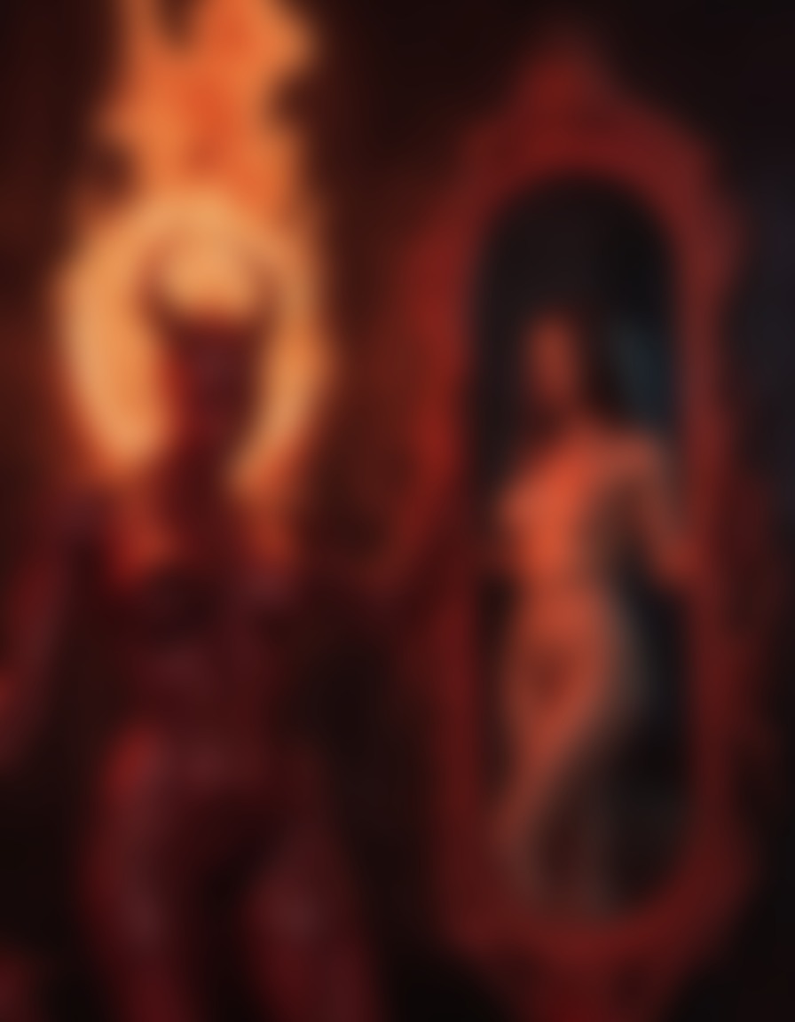 fantasy, demon, mirror, cursed, hell, reflection, supernatural, demon, sexy, nsfw, ai, aiart, art, digitalart