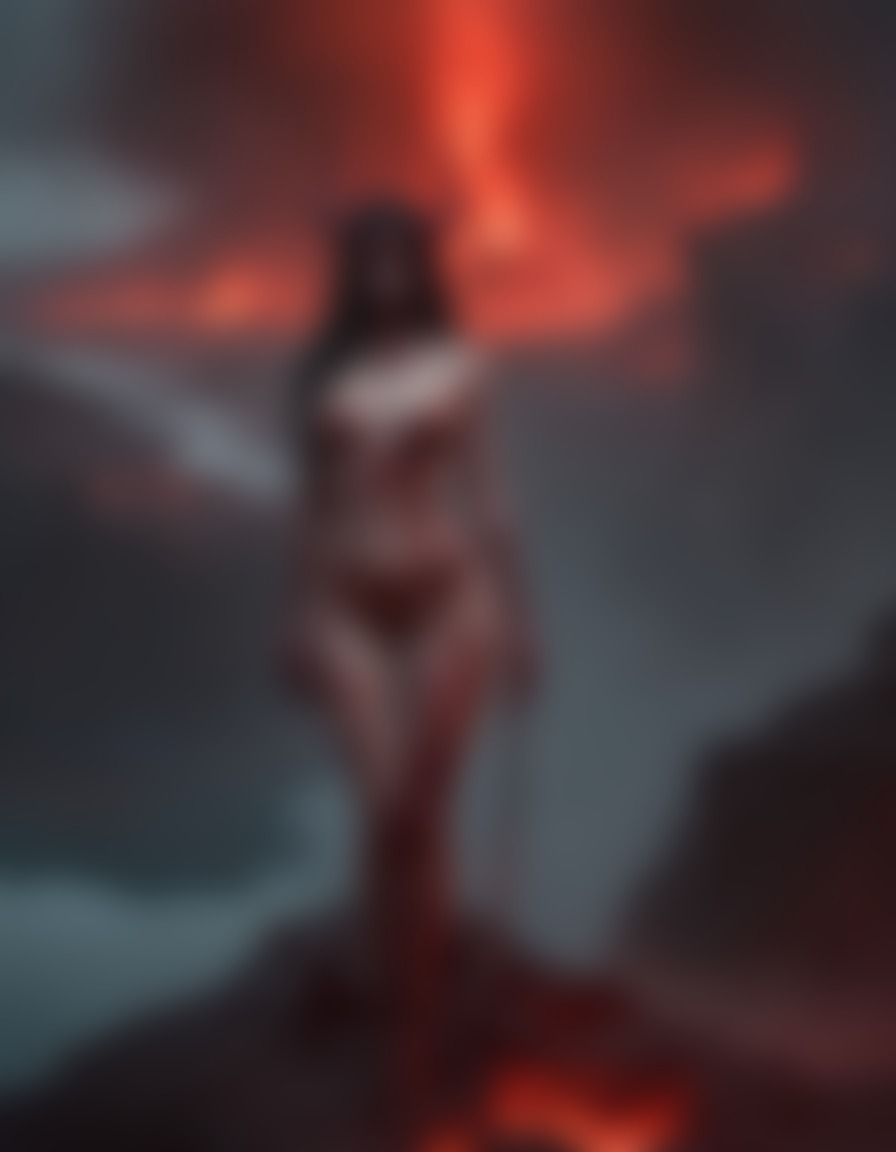 hell, demon, demonesse, landscape, eerie, cliff, lake of fire, sexy, nsfw	