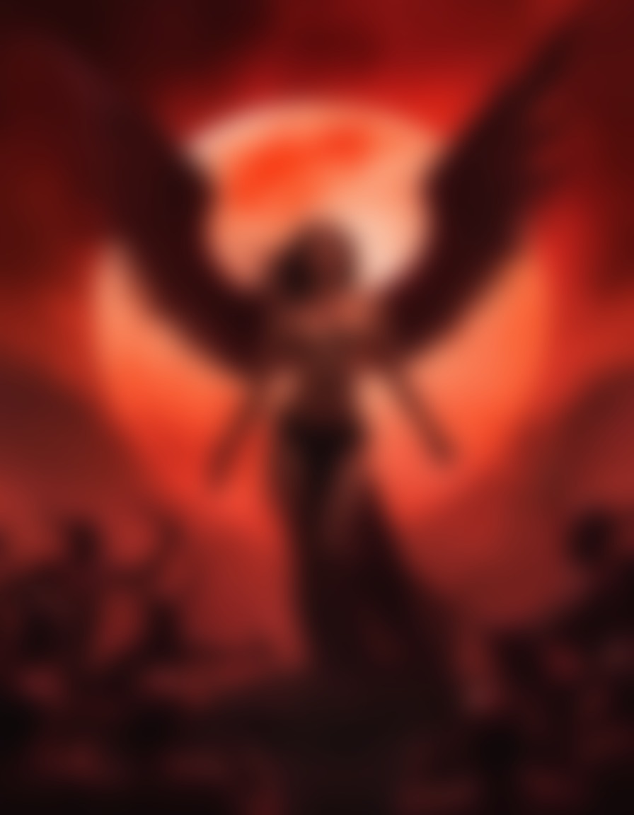 woman angel, silhouette, blood-red moon, demons, sexy, erotic, ai, aiart, art, digitalart