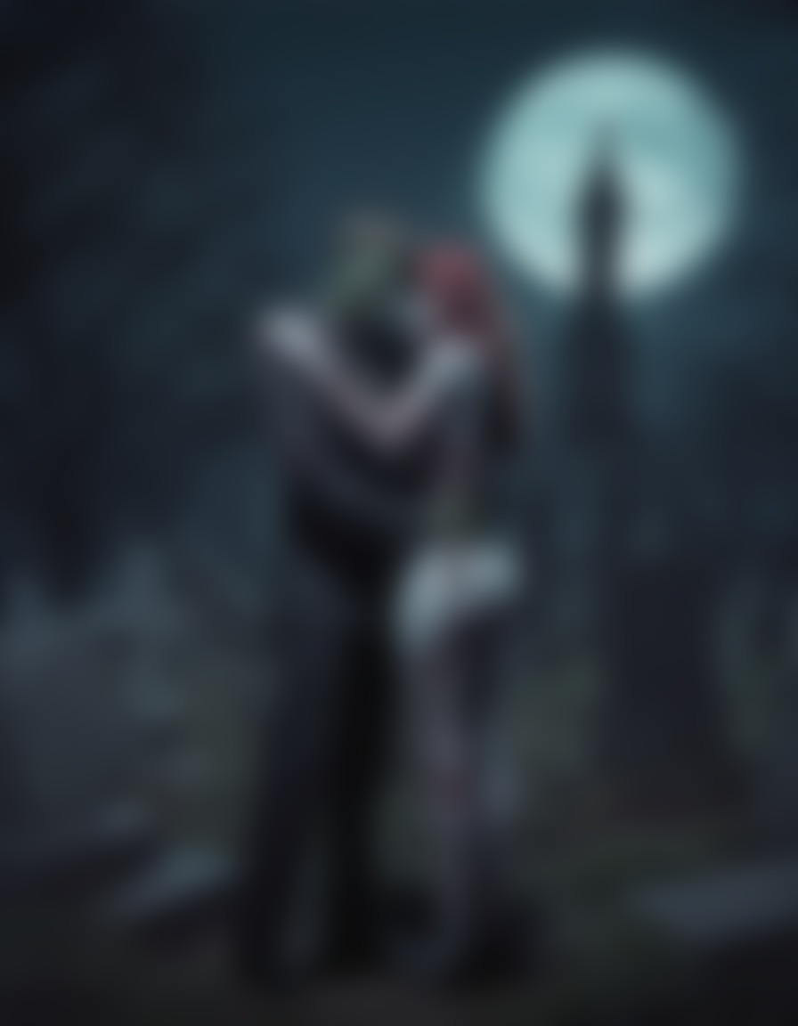 zombies, graveyard, night, embracing, zombie