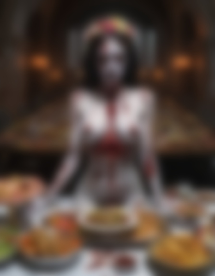 heaven, angels, zombies, female, banquet, food, drink